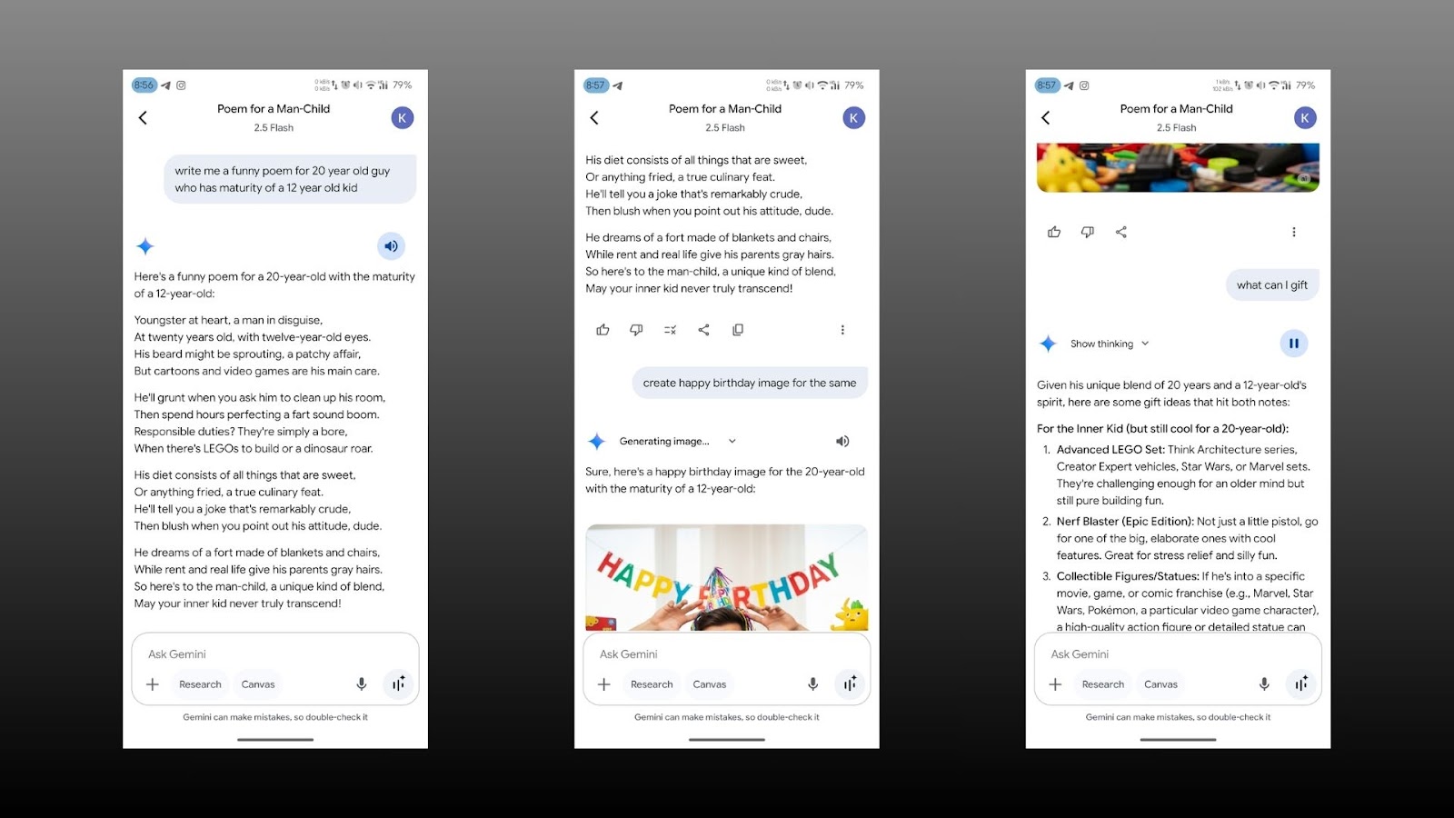 A continued conversation with Gemini AI assistant without giving much context.