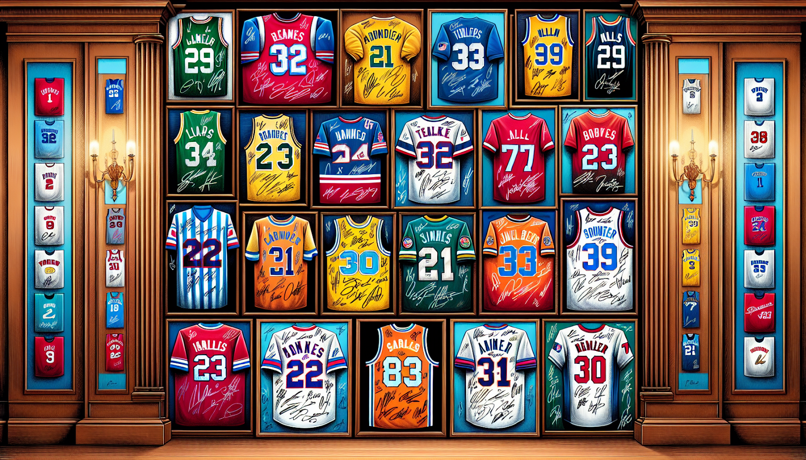 A collection of autographed jerseys