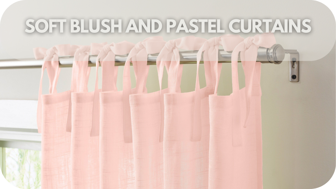 Create a serene look with soft blush and pastel curtains for Magnolia walls.