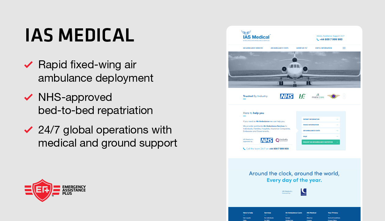 screenshot of IAS Medical website with bulleted list of company highlights.