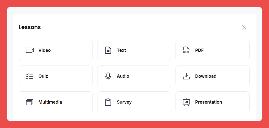 Lesson types you can create  in Thinkific