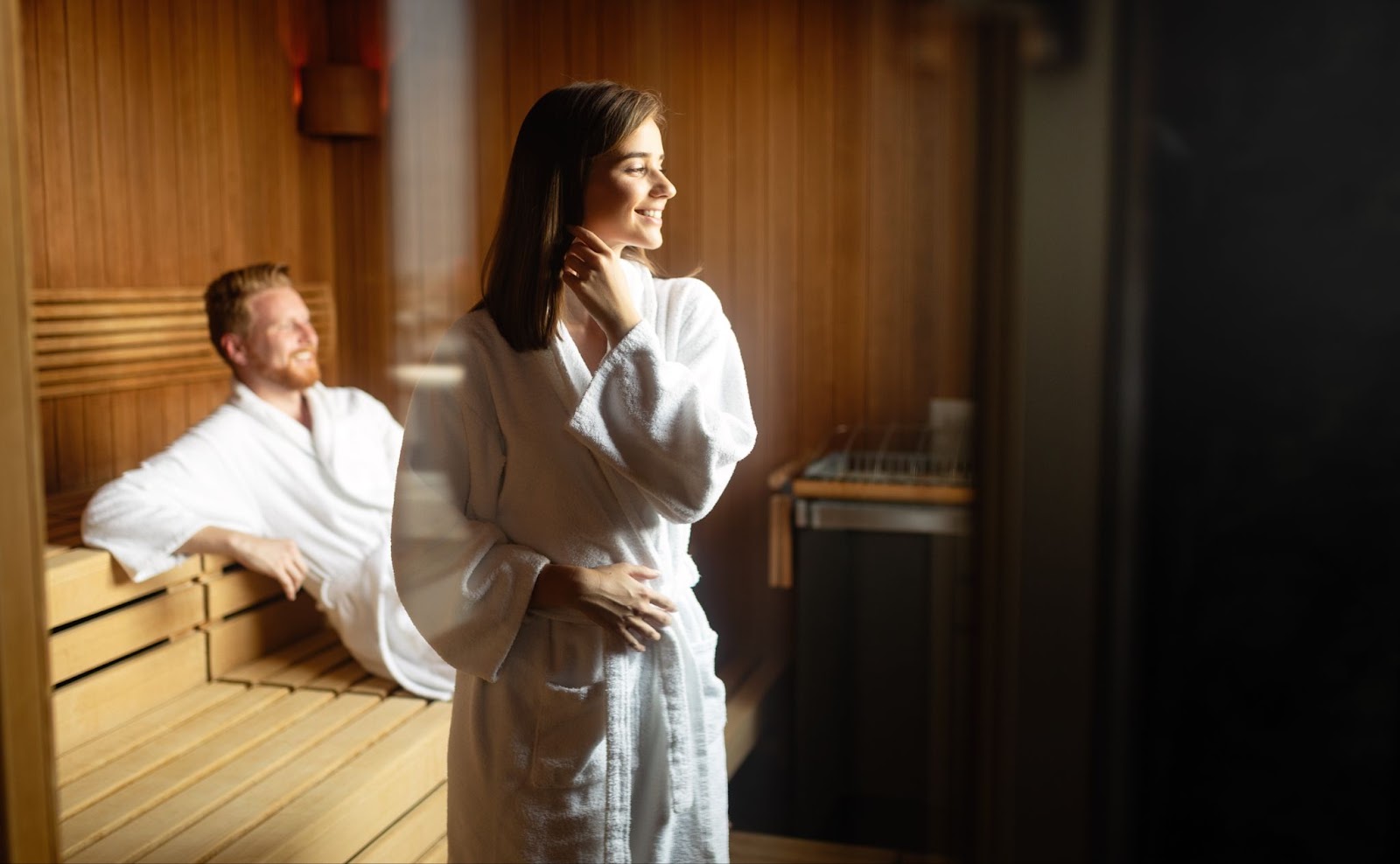 Couple enjoying an infrared sauna session