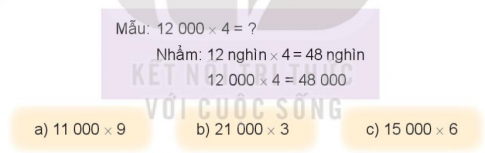 BÀI 70. NHÂN SỐ CÓ NĂM CHỮ SỐ VỚI SỐ CÓ MỘT CHỮ SỐHOẠT ĐỘNGBài 1: TínhĐáp án chuẩn:Bài 2: Đặt tính rồi tính31 504 x 3                               23 162 x 4Đáp án chuẩn:Bài 3: Mỗi lần người ta chuyển 15 250 kg thóc vào kho. Hỏi sau 3 lần chuyển như vậy, người ta chuyển được bao nhiêu ki-lô-gam thóc vào kho?Đáp án chuẩn:Sau 3 lần chuyển, người ta chuyển được 45 750 kg thóc.LUYỆN TẬP 1Bài 1: Số?Đáp án chuẩn:Thừa số18 17113 06112 140Thừa số567Tích90 85578 36684 980Bài 2: Đặt tính rồi tính10 706 x 9                            12 061 x 8                                 15 108 x 5Đáp án chuẩn: Bài 3: Tính nhẩm (theo mẫu)Đáp án chuẩn:a) 99 000b) 63 000c) 90 000Bài 4: Có 3 kho chứa dầu, mỗi kho chứa 12 000 l. Người ta đã chuyển đi 21 000 l dầu. Hỏi ba kho đó còn lại bao nhiêu lít dầu?Đáp án chuẩn:Sau khi chuyển đi, ba kho đó còn lại 15 000 lít dầu. LUYỆN TẬP 2