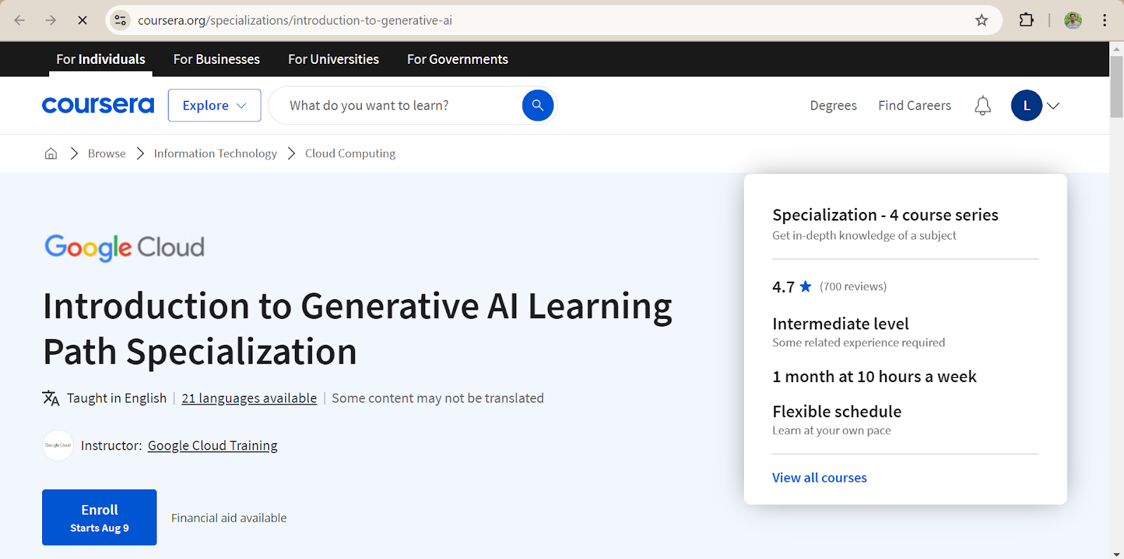 Introduction to Generative AI Learning Path Specialization - Coursera