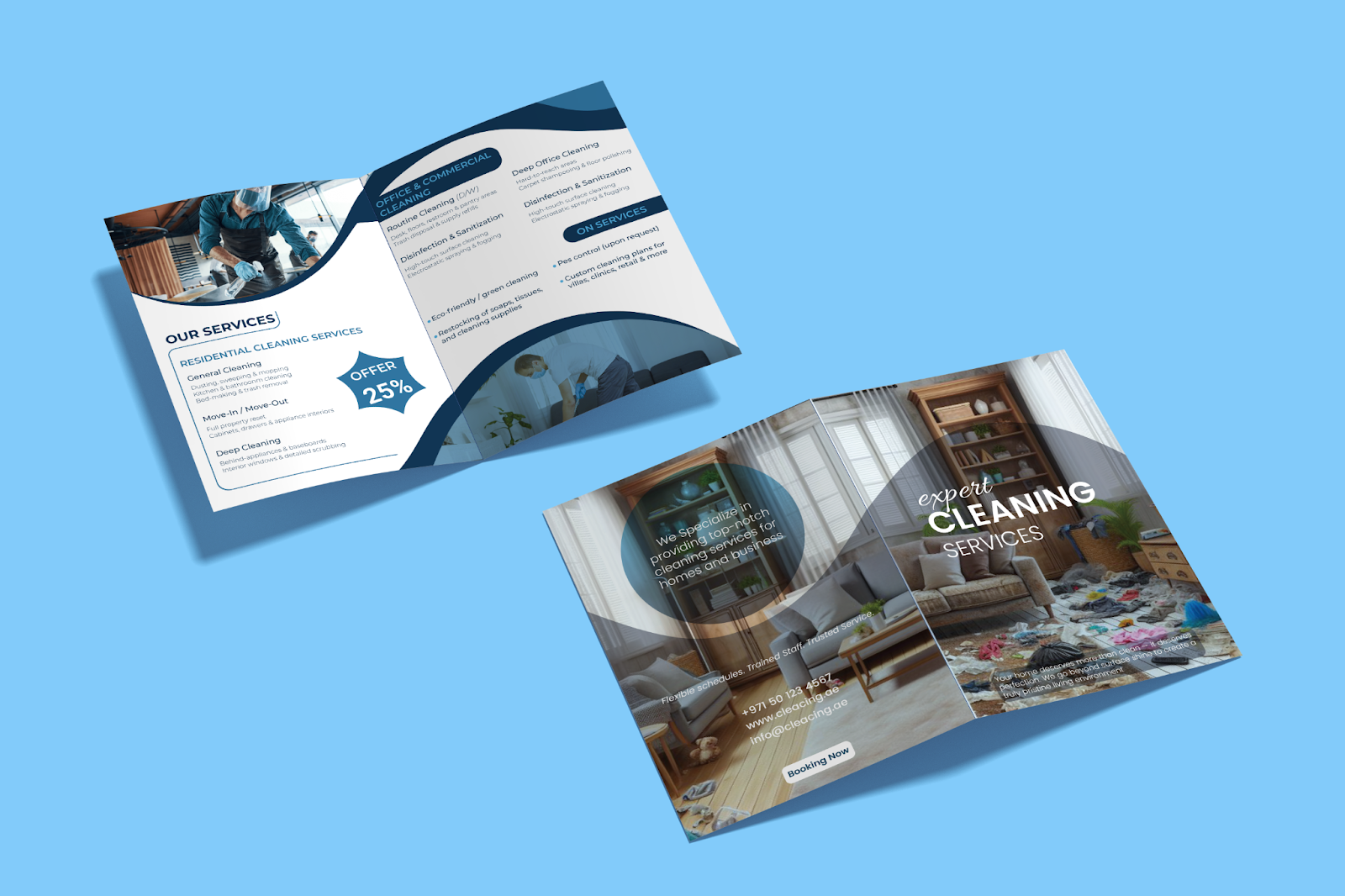 A marketing flyer for a cleaning company in Dubai showing a special offer.
