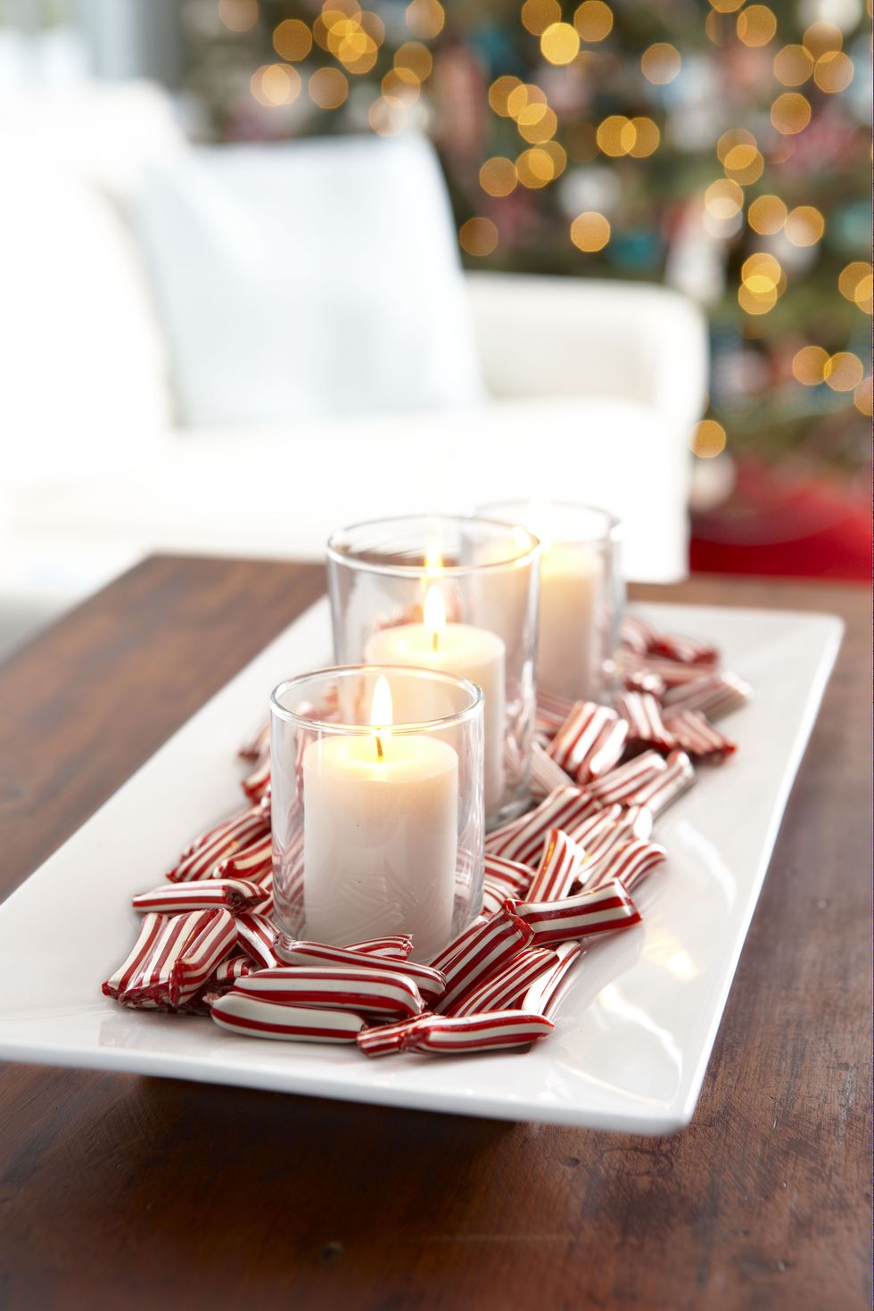 Tray With Peppermints and Candles - Christmas Decoration Ideas