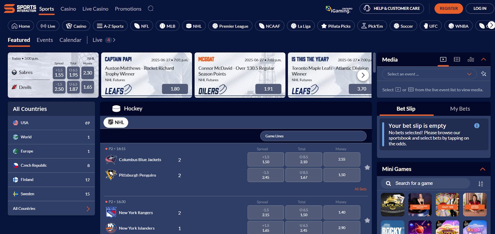 Sports Interaction NHL Betting Sites