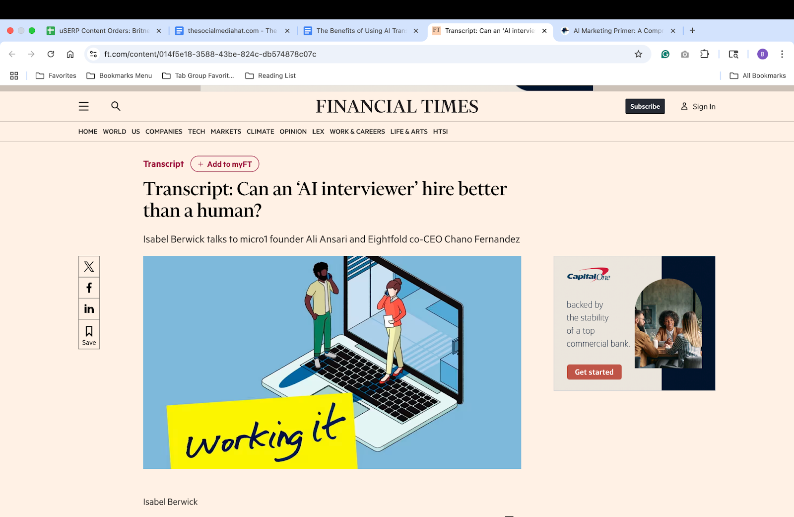 he Financial Times  full transcript of its podcast episode, “Can an AI interviewer hire better than a human?”
