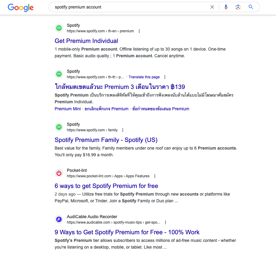 Example of how search intent works