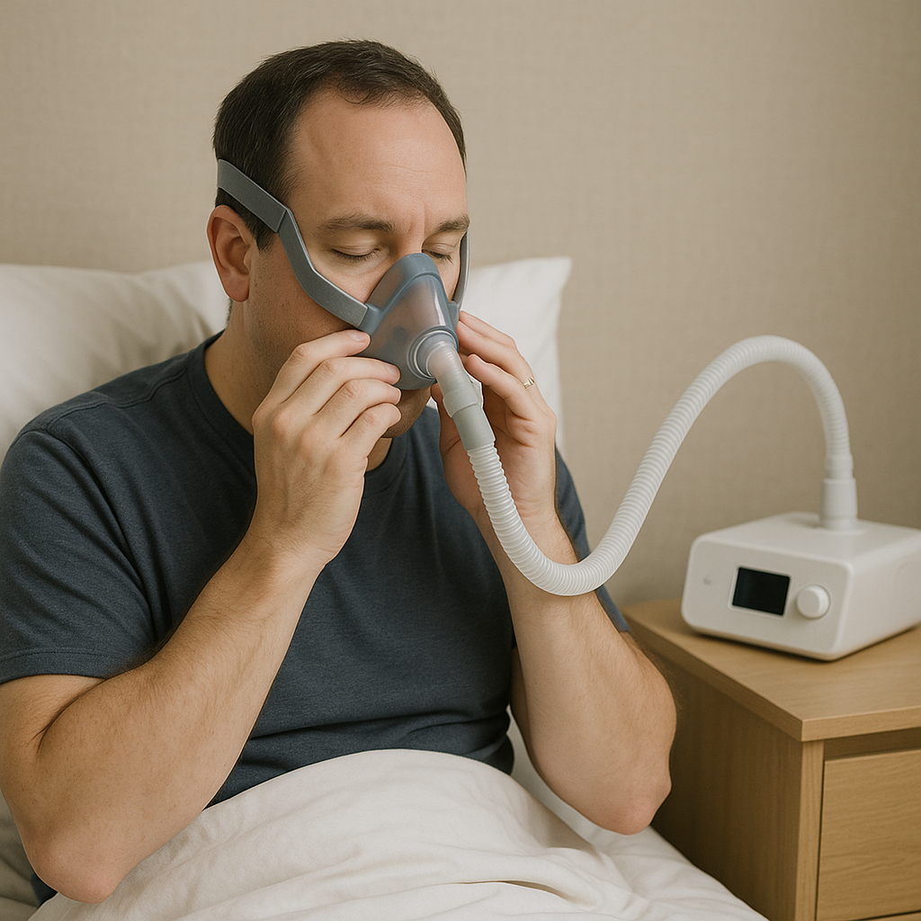 Person using a CPAP machine for the first time
