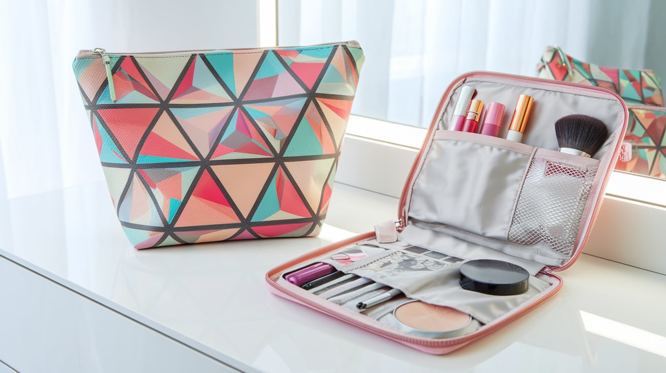 Cosmetic Bag Makeup Pouch Abstract Triangles