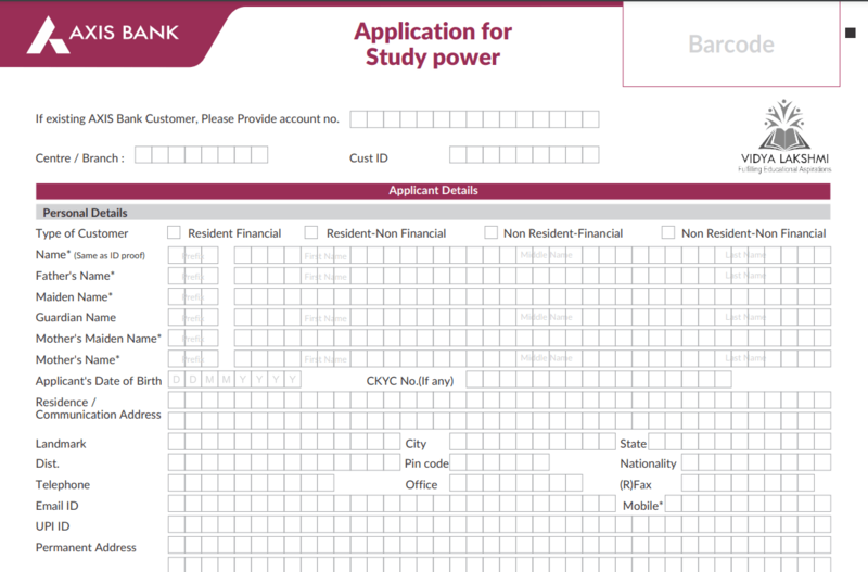 Axis Bank Education Loan Application Form