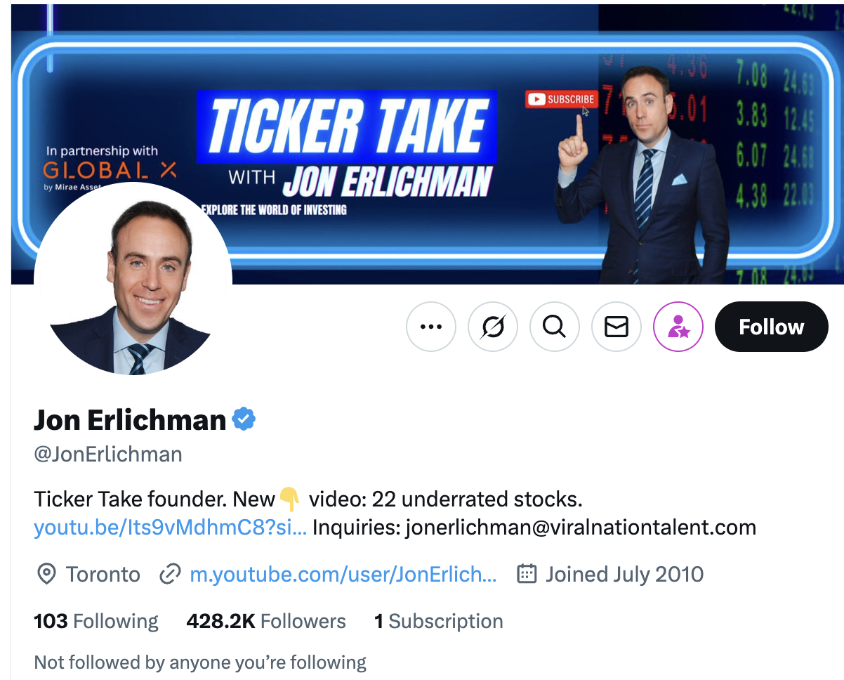 Twitter Profile Screenshot for Jon Erlichman