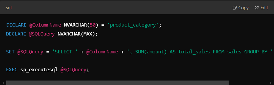 Dynamic SQL query for flexible column selection Part 1.