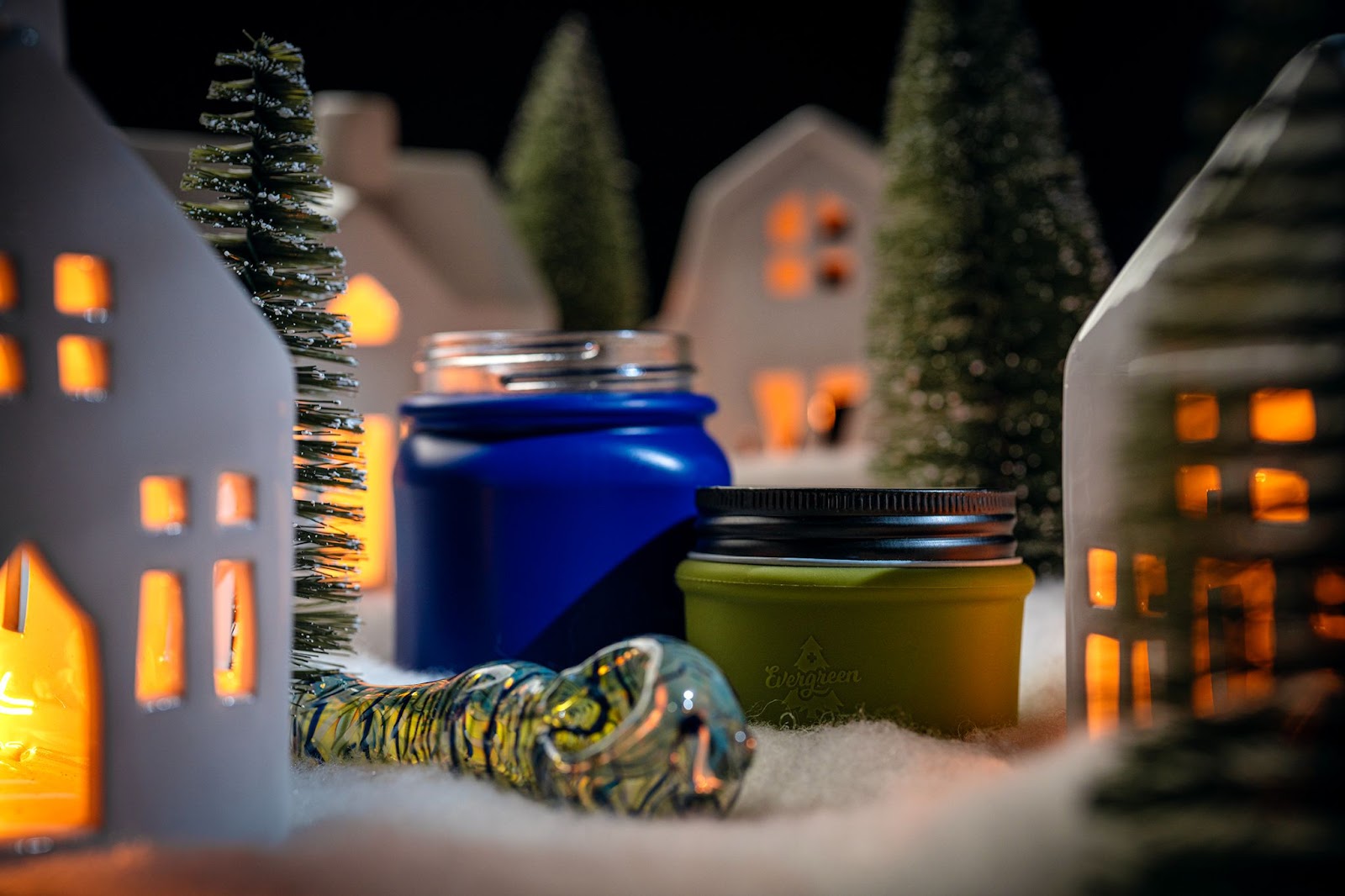 Evergreen products in winter diorama