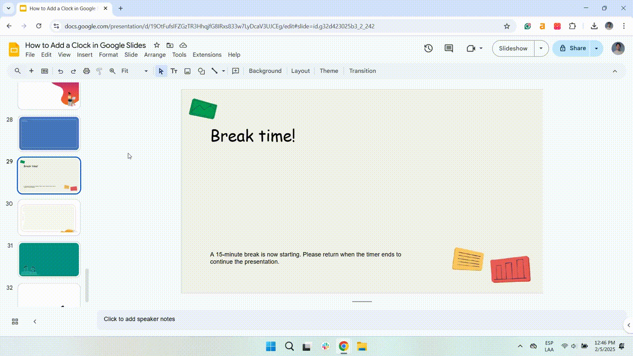 How to insert a timer into Google Slides