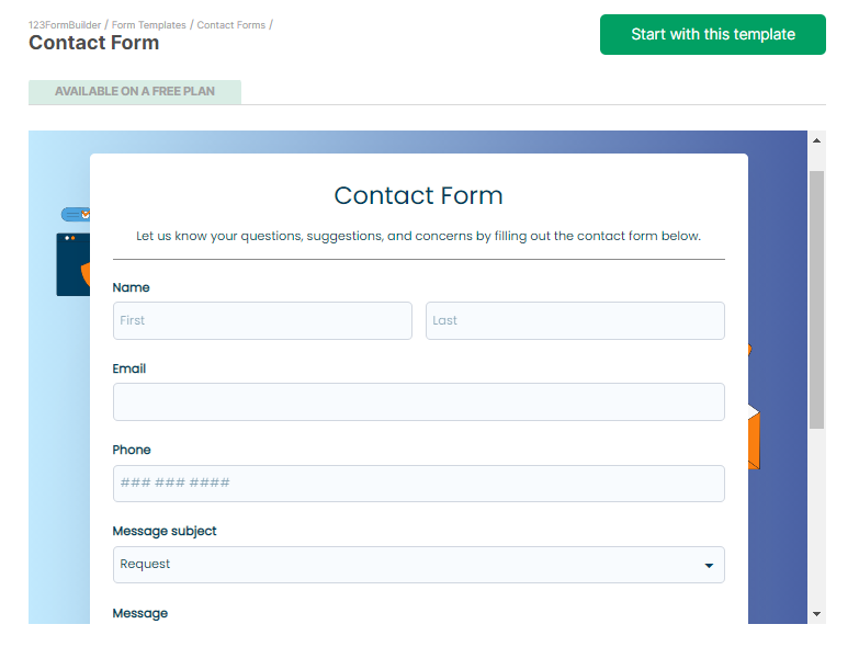 Contact Blog Form Template by 123FormBuilder