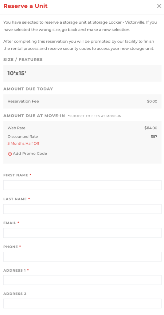 Victorville Storage: Step 2 to reserve