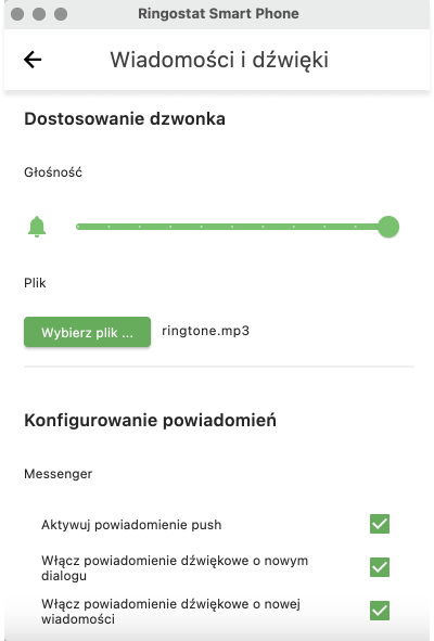 Ringostat Smart Phone, Ustawienia powiadomień i dźwięków