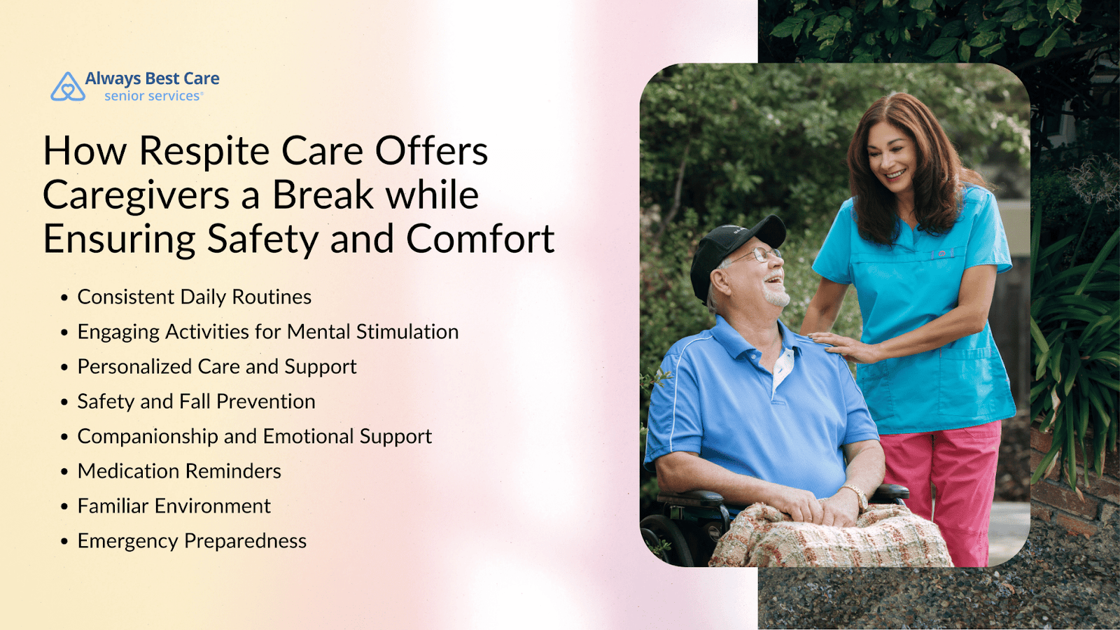 This infographic details how respite care offers caregivers a break while ensuring safety and comfort