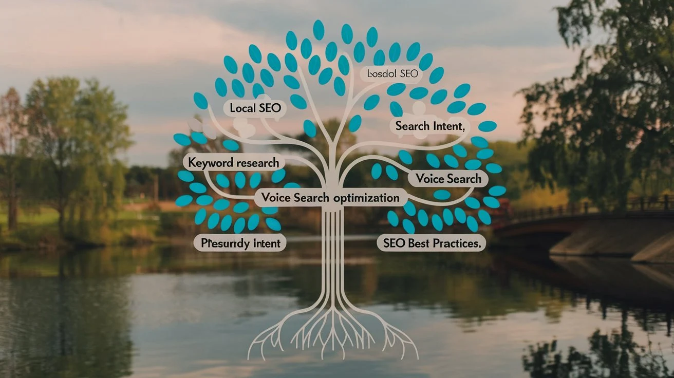 A tree diagram with "Voice Search Optimization" as the trunk and various long-tail keywords branching out