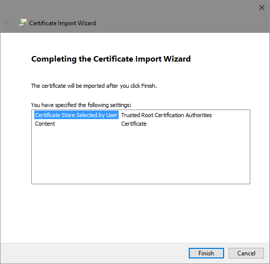 Completing Certificate Import