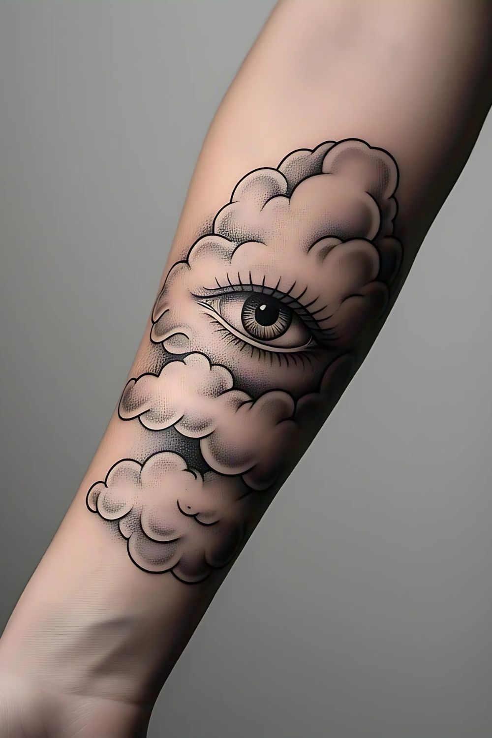Cloud Tattoo with Eyes Forearm