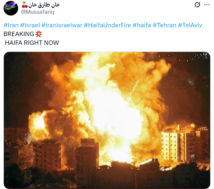 an Iranian missile strike on Haifa, Israel