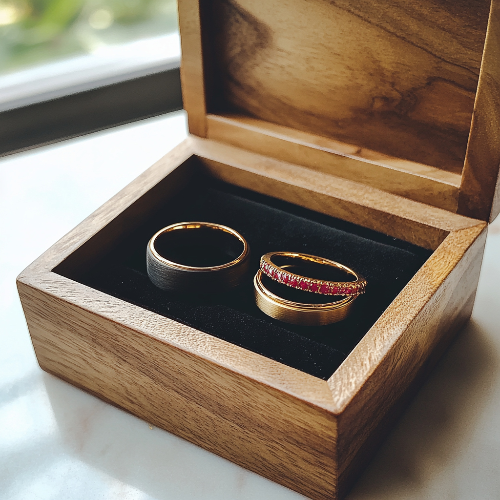 Wedding rings in a box | Source: Midjourney