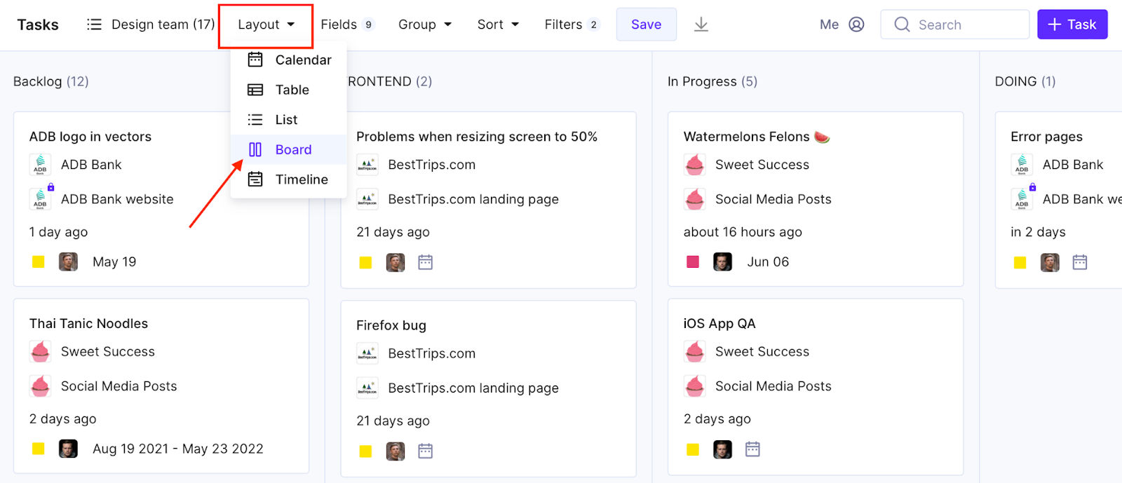 Productive.io Board View