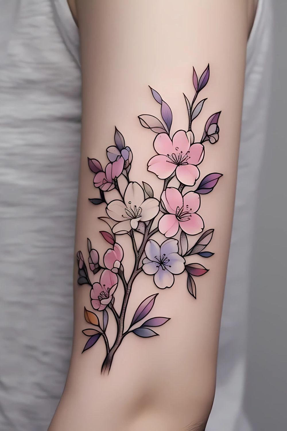 Colorful Cherry Blossom Tattoo