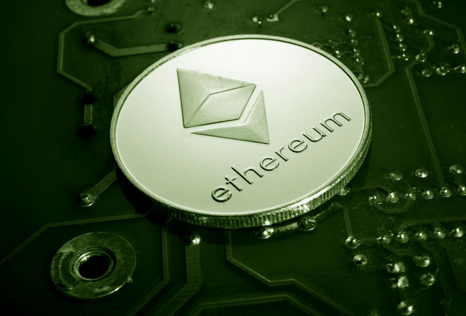 An Image of Ethereum Coin with Green Overlay 