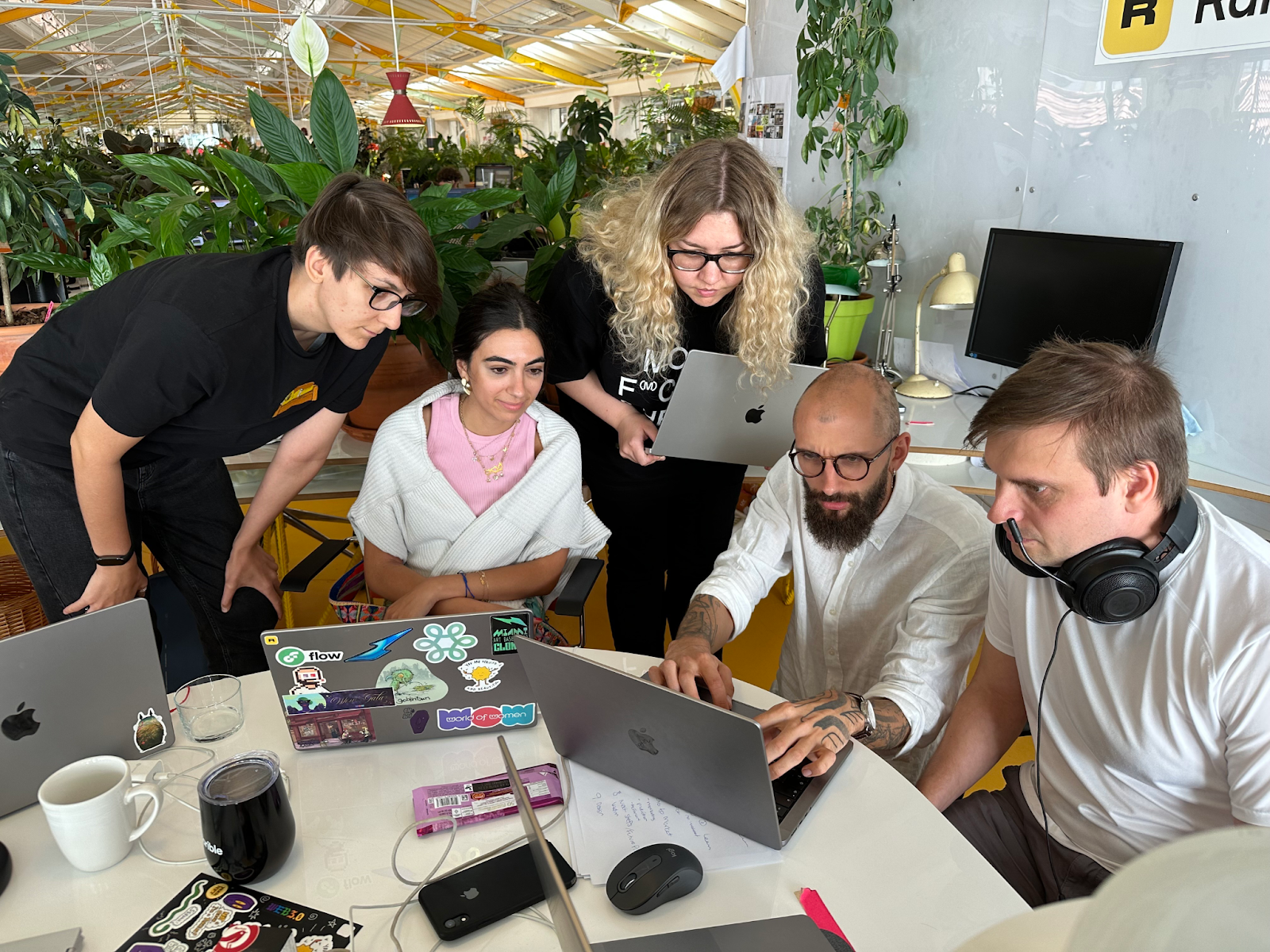 Leen credits her team for the success of vertical marketplace initiatives – in the photo, Nadia, Leen, Mary, Art and Vadim in Rarible's Lisbon office.