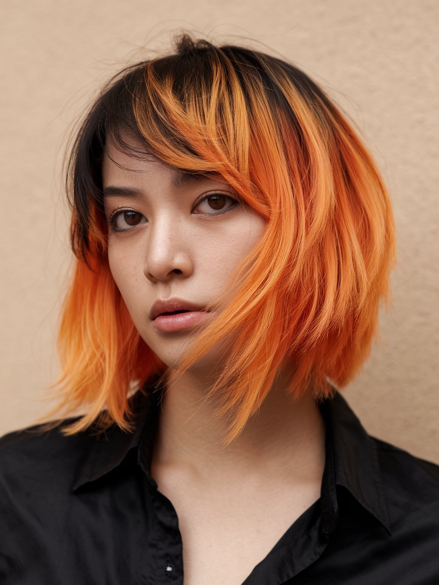 74. Layered Bob with a Pop of Color