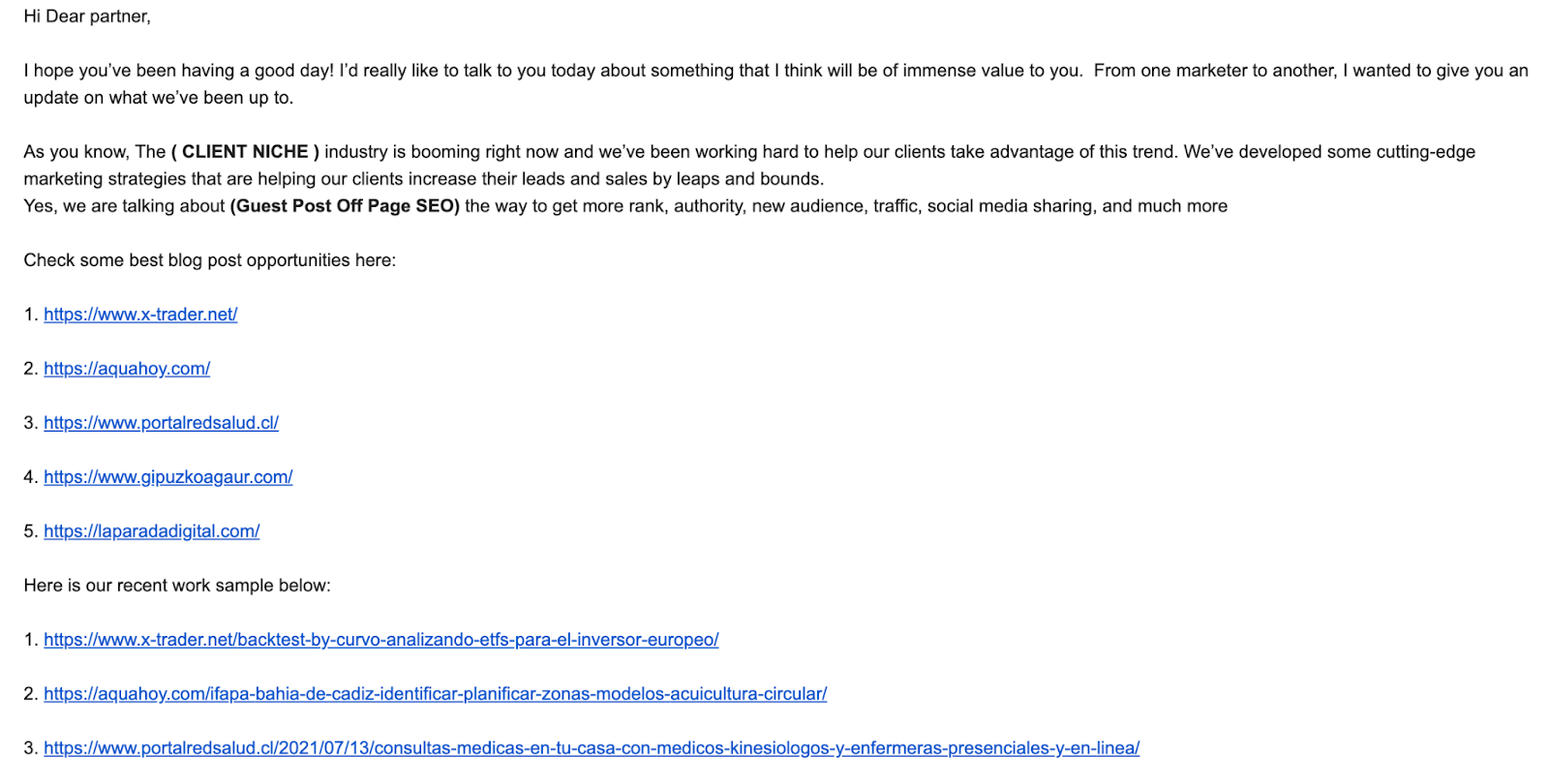 A very real email I've received recently from someone trying to sell me SEO services. 