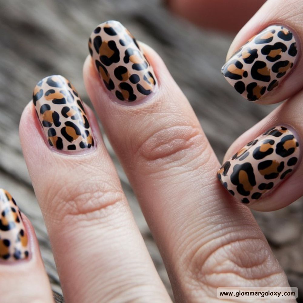 Korean fall nails having Wild Leopard Patterns
