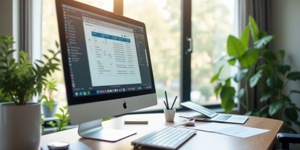Büro mit Computer und Osteopathie-Werkzeugen.