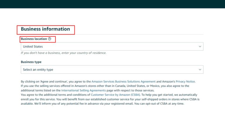 amazon seller business information form