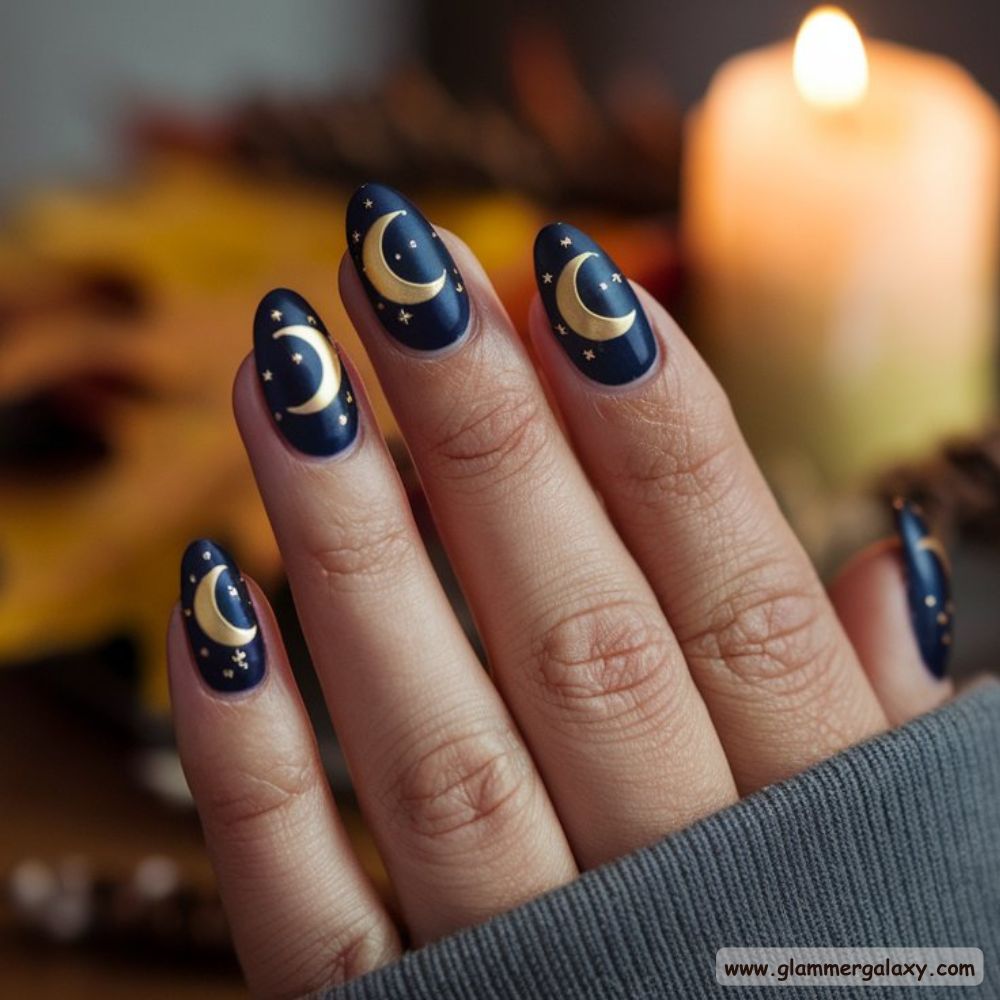 Thanksgiving Nail Designs having Elegant Harvest Moon Nails
