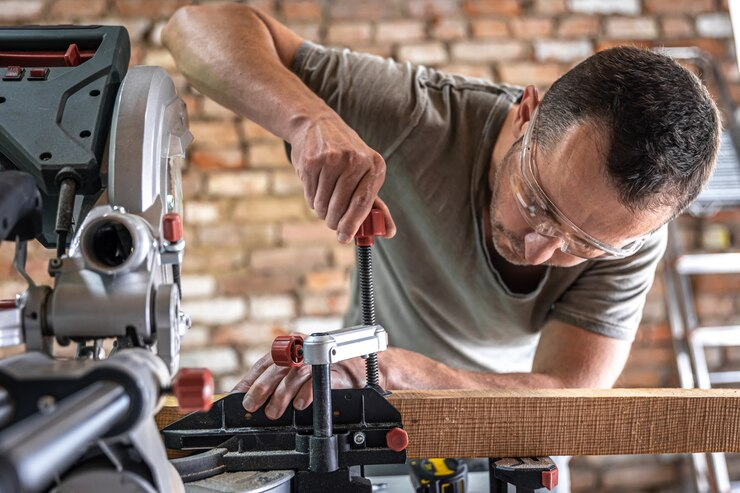 a man working with a ridgid 6-1/8 in. jointer/planer 