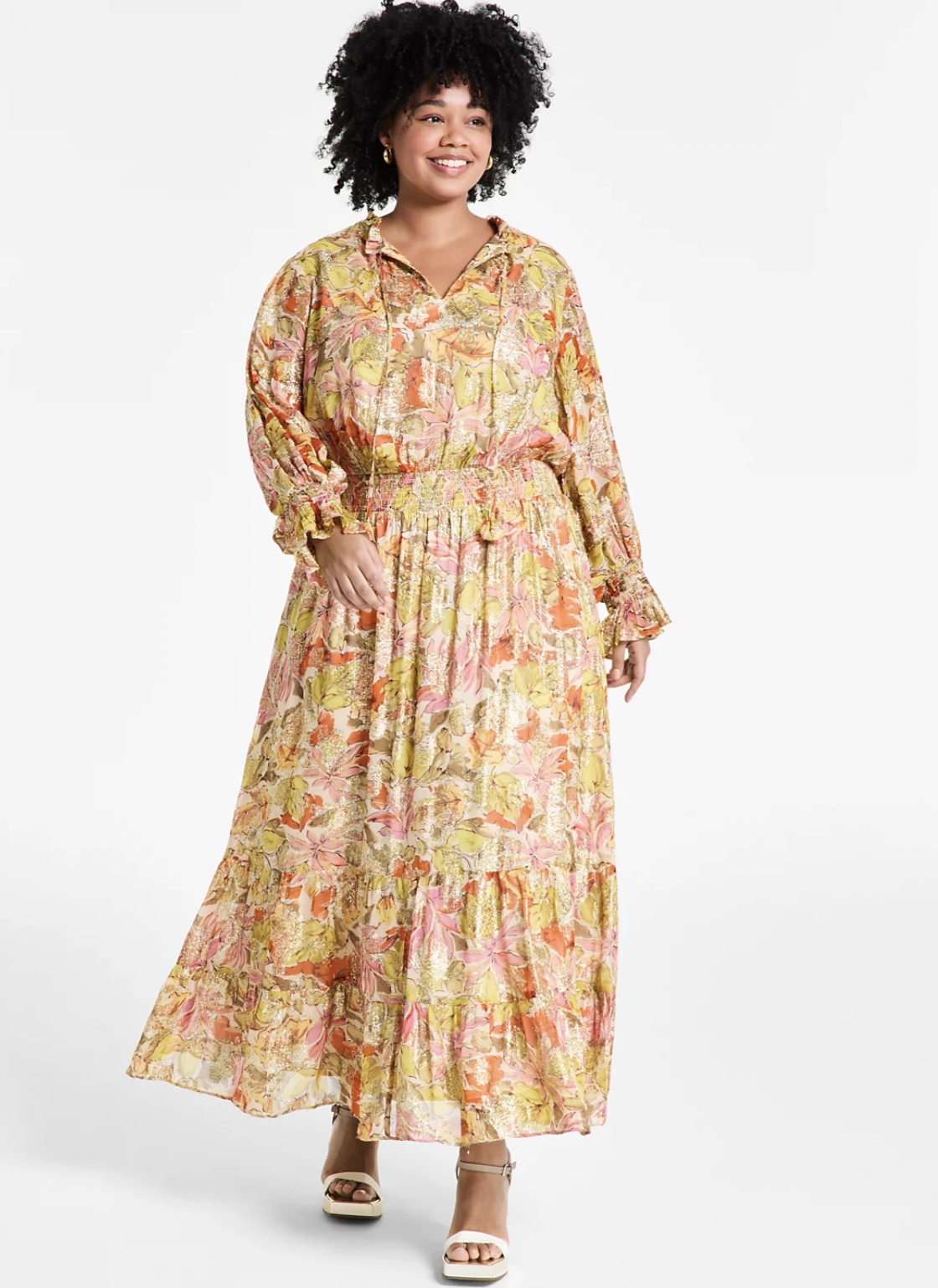 Vince Camuto Plus Size Smocked-Waist Floral Maxi Dress