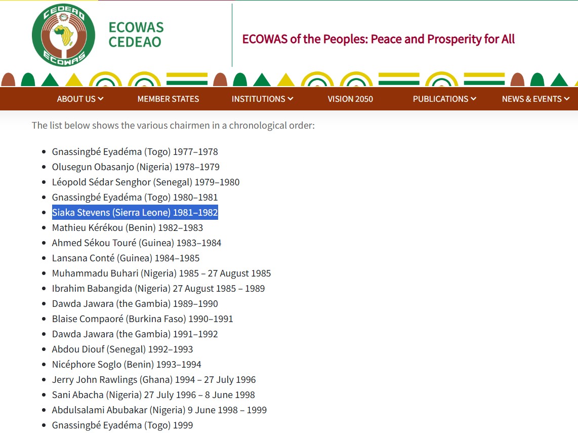 False! President Maada Bio is not the first Sierra Leonean Head of State to head ECOWAS