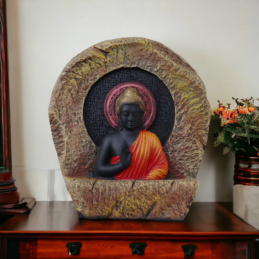 Buddha statue paired with home decor items