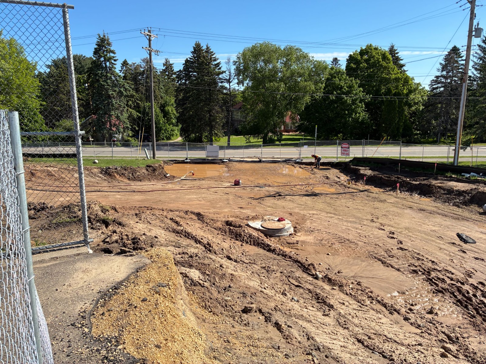 A construction site with many pipes