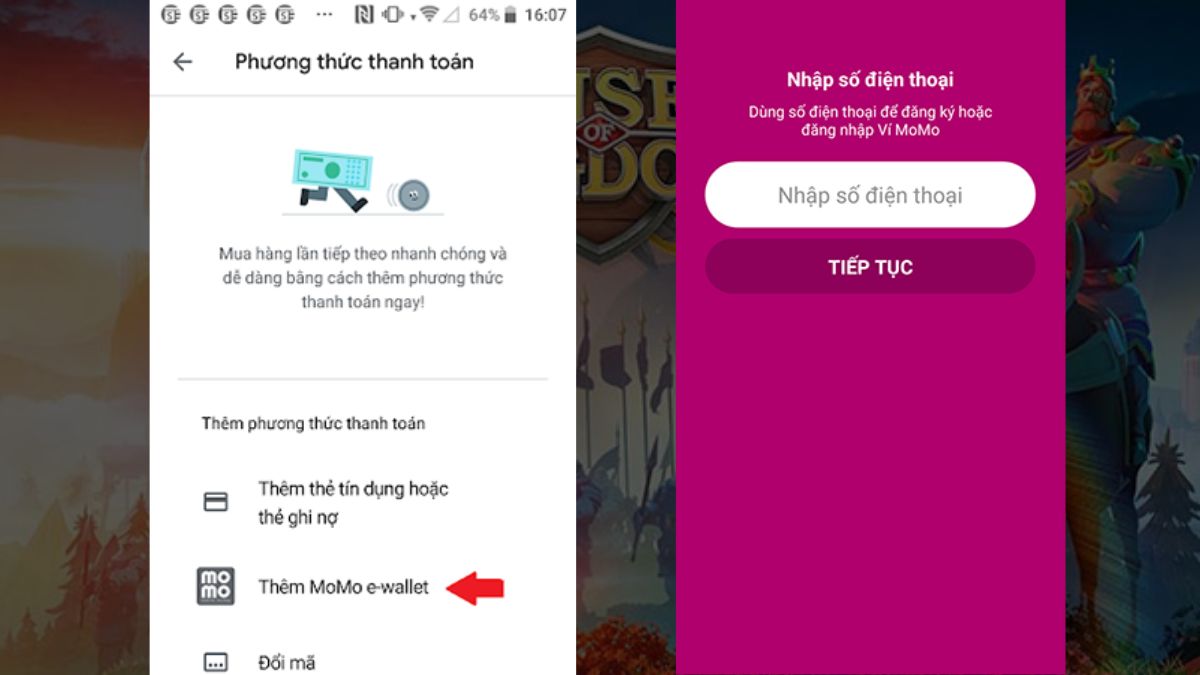 Cách nạp Rise of Kingdoms qua MoMo bước 2