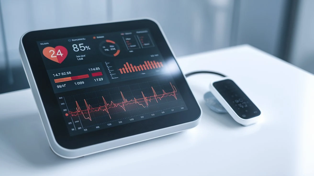 A modern health monitoring device with graphs and data, showing technological advancements in healthcare.