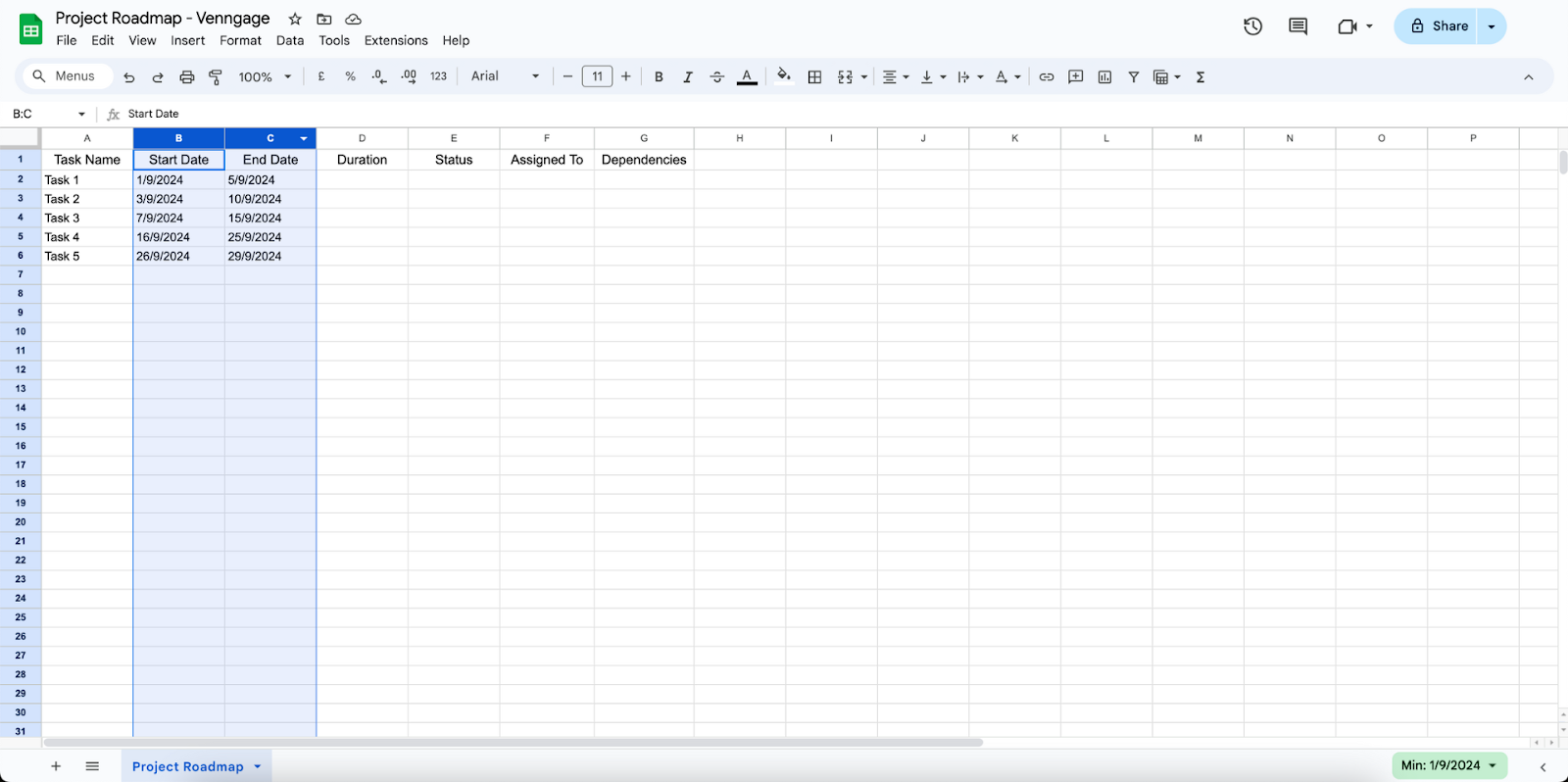 Setting dates on Google Sheets