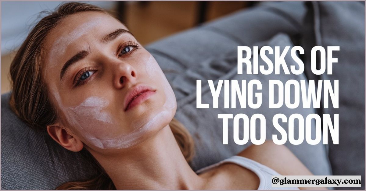  figure reclining, text overlay “Risks Of Lying Down Too Soon”