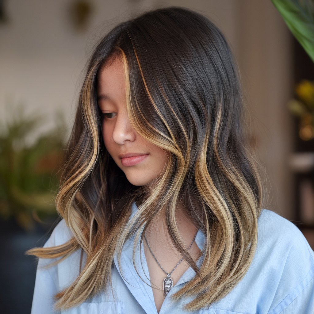 14. Medium-Length Waves with Balayage Highlights
