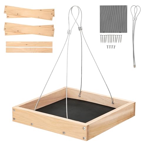 TT Nature Platform Bird Feeder for Outdoor, Eco-Friendly Wood Hanging Tray Bird Feeders，Durable and Stable Great for Hanging Wild Birdfeeder Trays in Garden Outdoors, Install Required